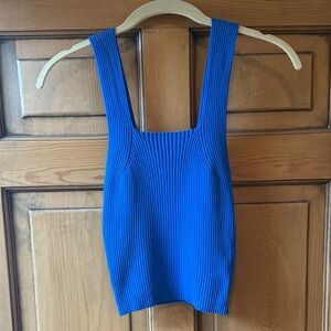 Blue Ribbed Cropped Tank Top